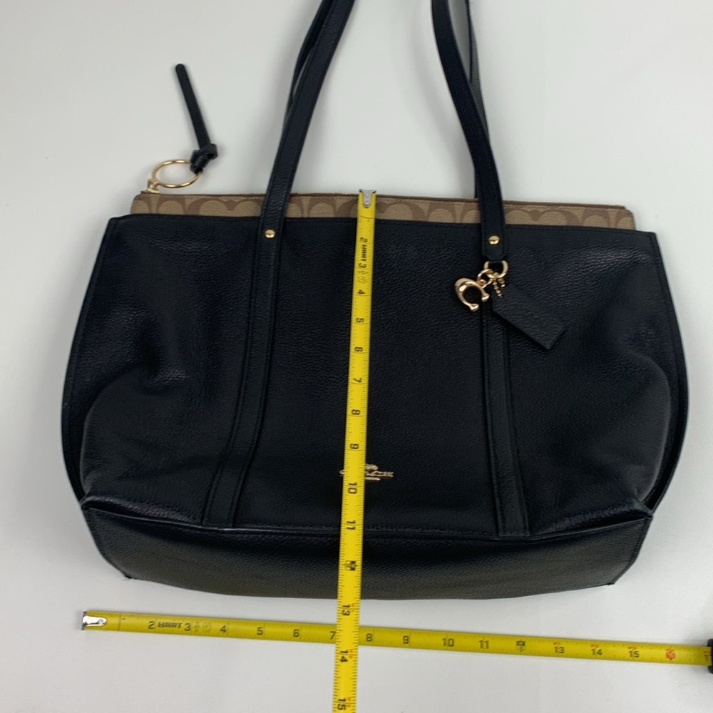 Coach Black Brown Pebbled Leather Signature C Tote shoulder bag Gold charm New - Picture 13 of 17